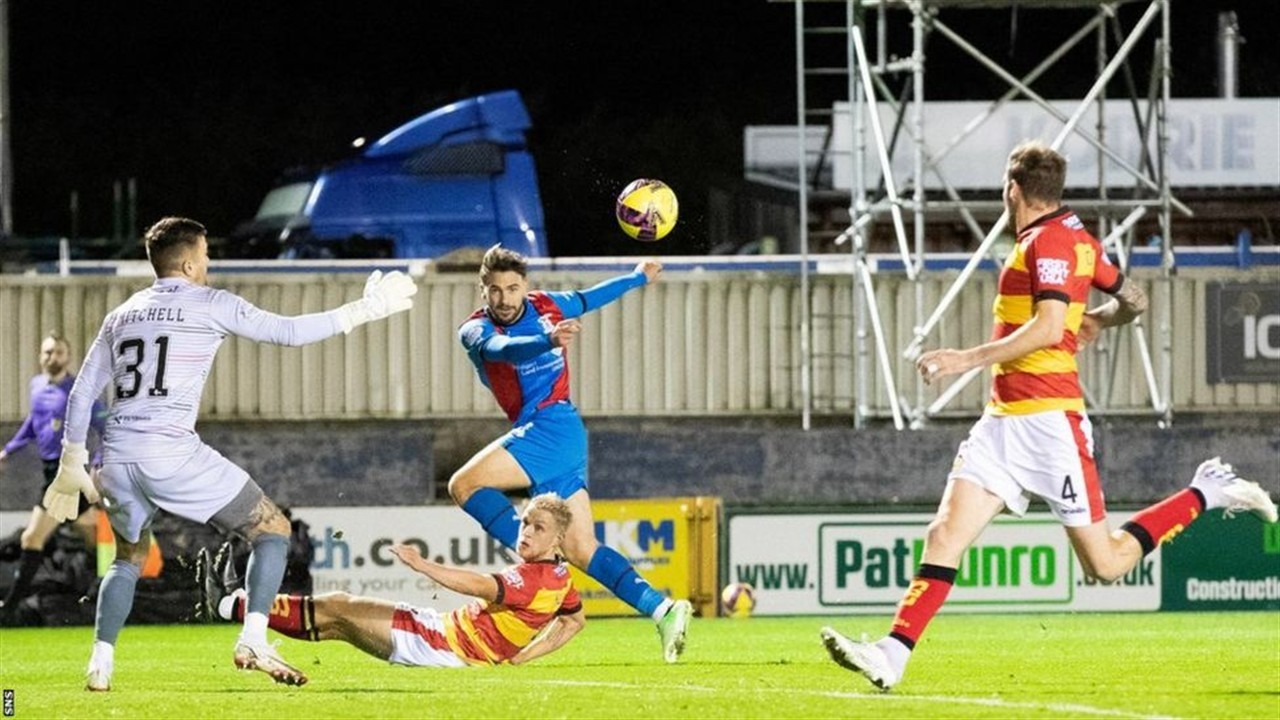 Inverness and Partick Thistle players attack the ball